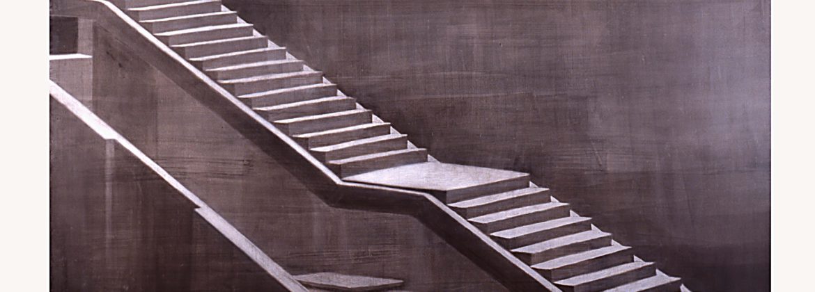 José Manuel Ballester: Escalera en construcción (2003). Pintura acrílica sobre papel encolado a tabla (156,5 x 250,3 cm)